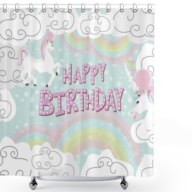 Personality  Magic Happy Birthday Greeting Card Shower Curtains