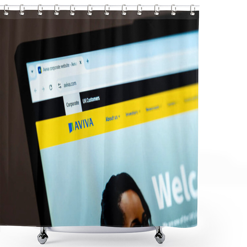 Personality  New York, USA - December 15, 2024: Aviva Website Homepage Displayed On Computer Screen With Company Logo. Online Platform For Insurance, Savings, And Investment Services Shower Curtains