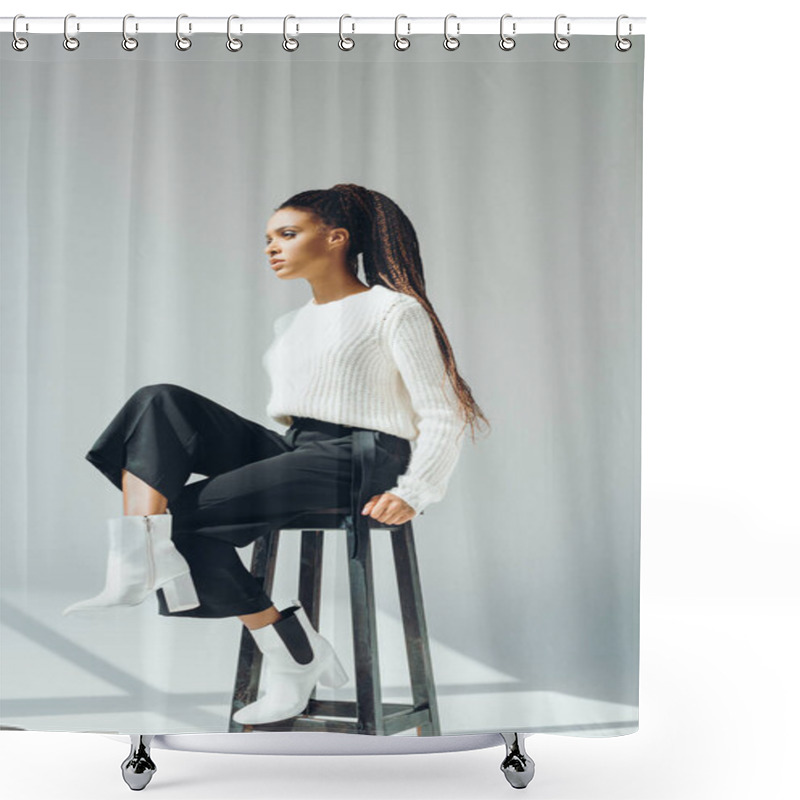 Personality  African American Model Posing With Stool Shower Curtains