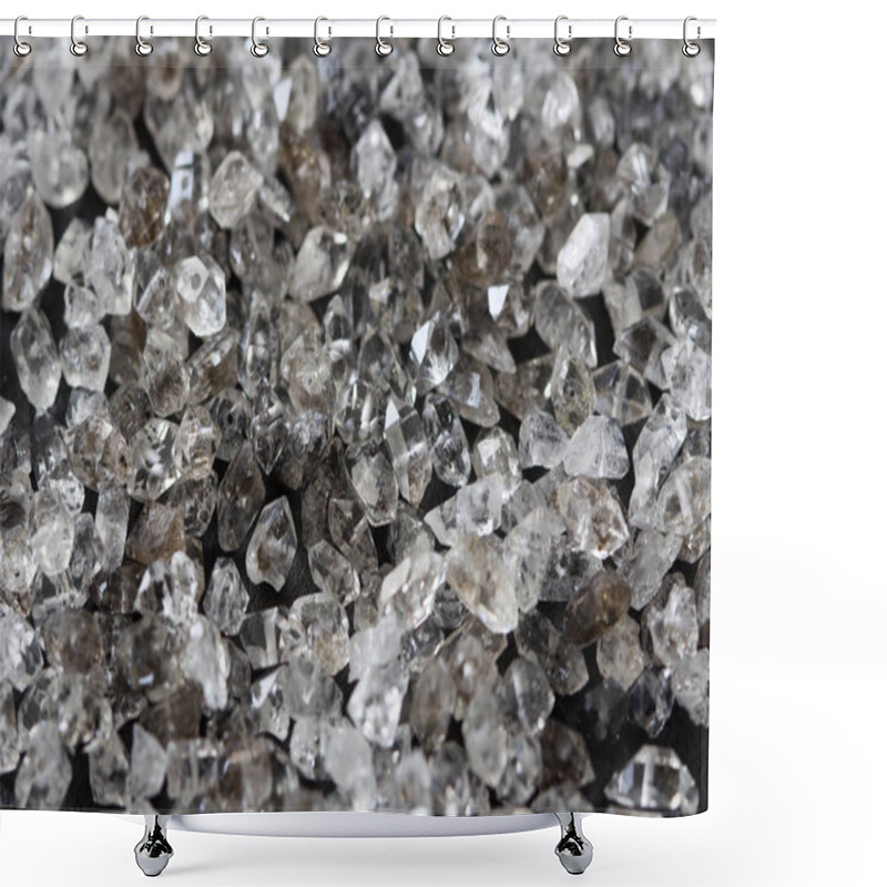 Personality  Scattered Diamonds On A Black Background. Raw Diamonds And Minin Shower Curtains