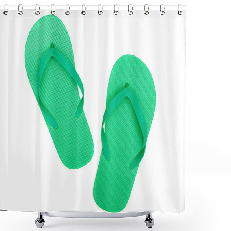 Personality  Green Flip-flops Isolated On White Background Shower Curtains