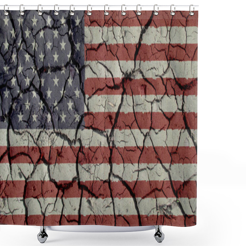 Personality  Political Crisis Or Environmental Concept: Mud Cracks With US Flag Shower Curtains