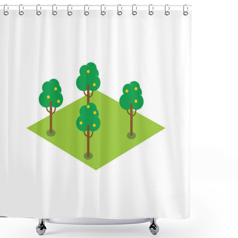 Personality  Four Fruit Trees On Grass Forming A Square; Suitable For Nature Landscapes, Agricultural Concepts Shower Curtains