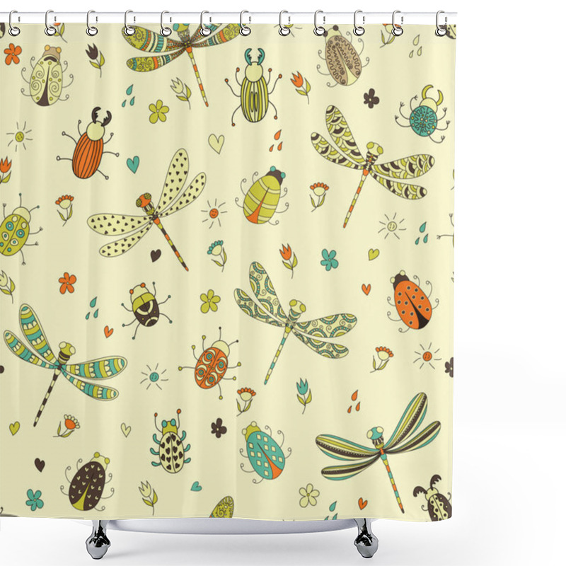 Personality  Seamless Dragonfly Pattern. Seamless Bug Pattern Shower Curtains