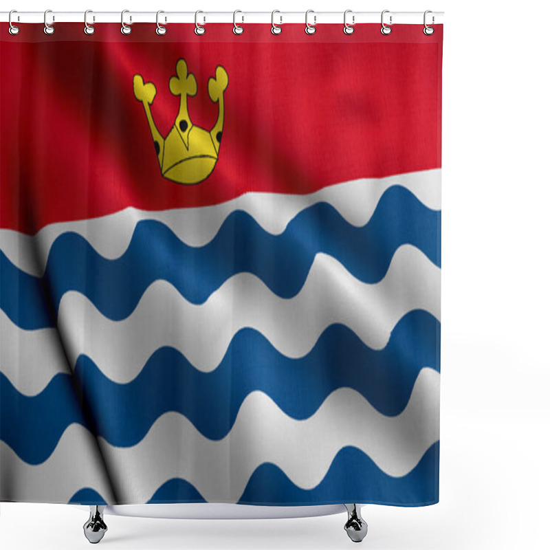 Personality  Greater London City Flag. Waving Fabric Satin Texture 3D Illustration. Real Texture Flag Of The Greater Londonthe United Kingdom Banner Collection. High Detailed Flag Animation England, UK Shower Curtains