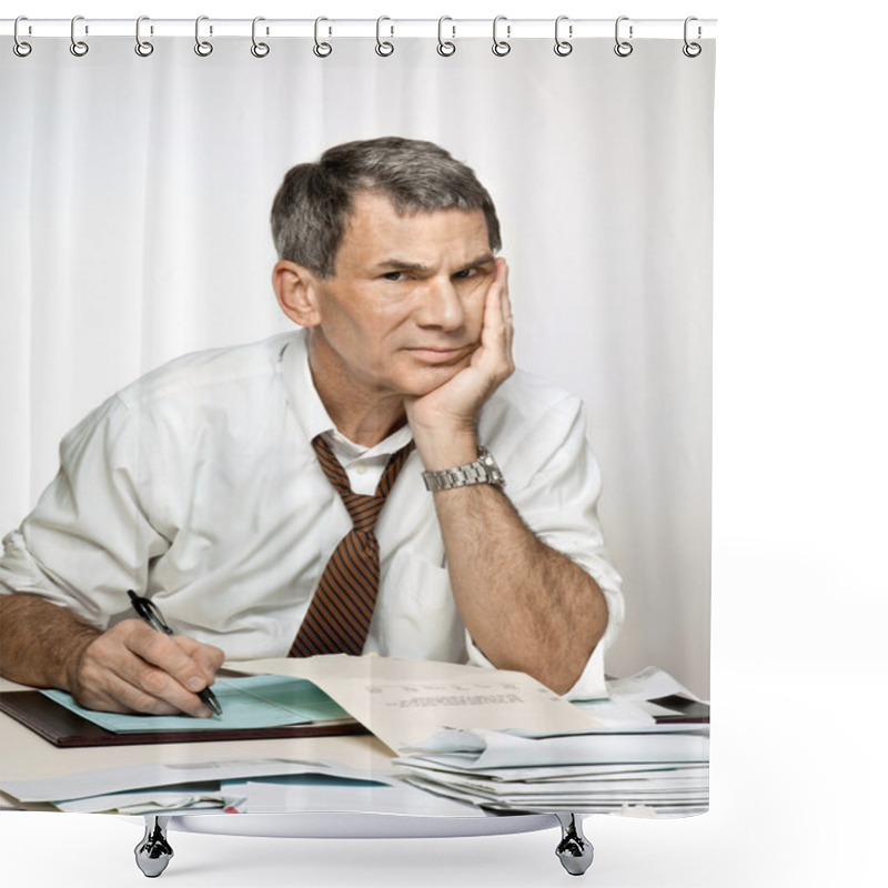 Personality  Worried Unhappy Man Paying Bills Shower Curtains