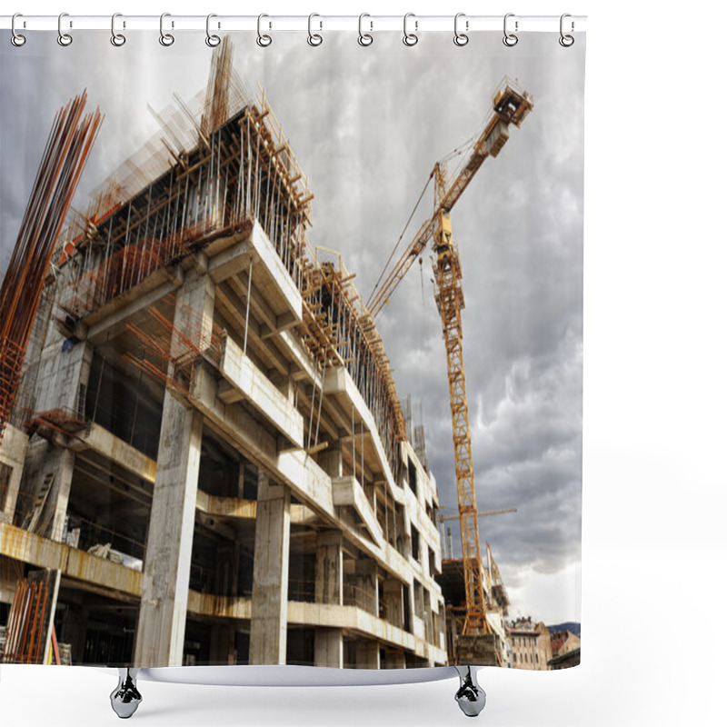 Personality  Construction Site With Crane And Building Shower Curtains