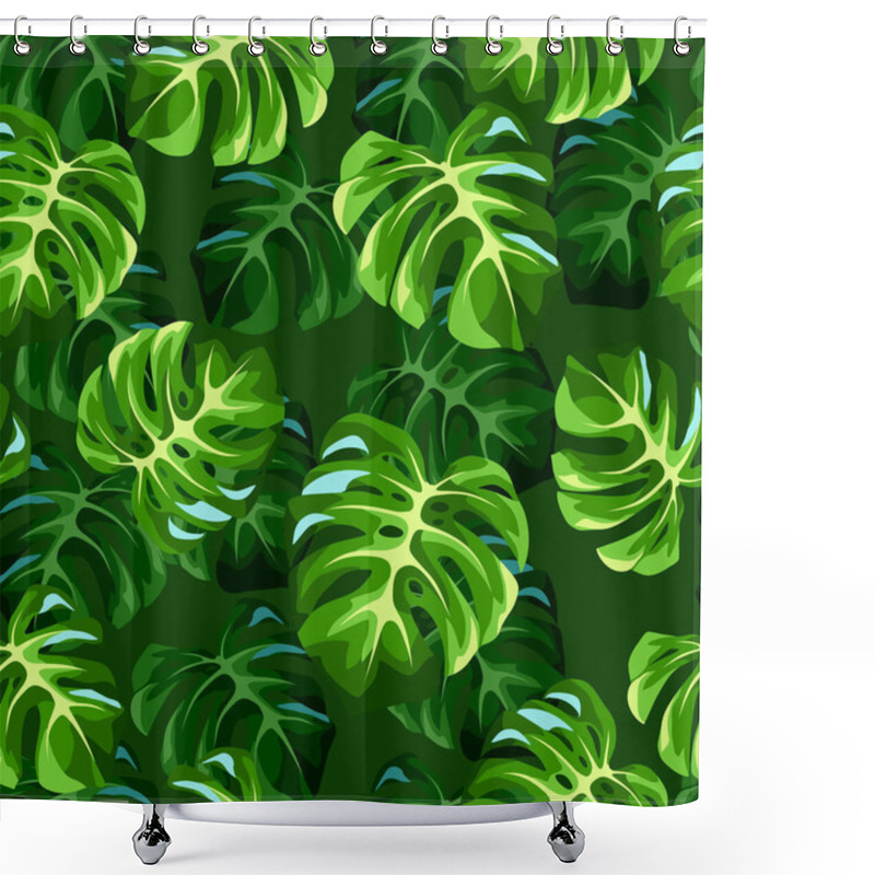 Personality  Vector Tropical Seamless Pattern With Green Monstera Leaves. Shower Curtains