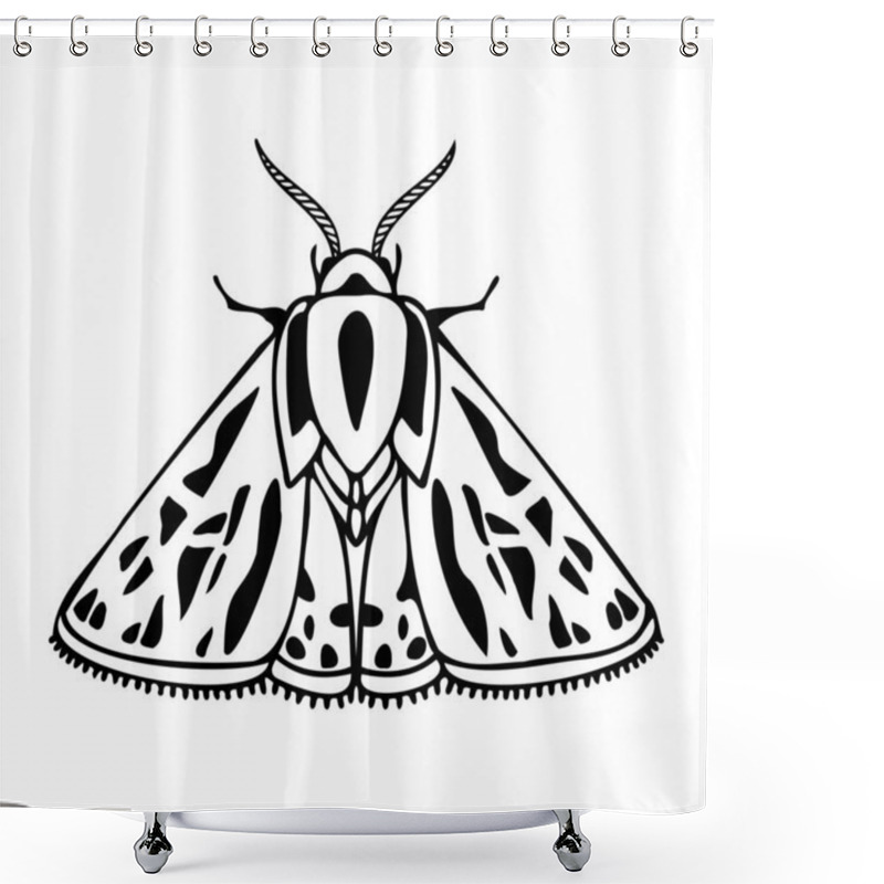 Personality  Abstract Isolated Vector Black And White Lined Illustration Design With Moth Shower Curtains