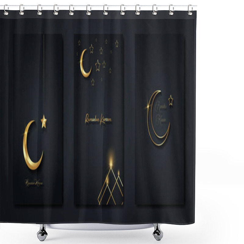 Personality  Ramadan Kareem 2021 Vector Set Greeting Card. Gold Half Moon On Black Background. Golden Holiday Poster With Text, Islamic Symbol. Concept Muslim Religion Banner, Flyer, Party Invitation, Sale Shop Shower Curtains