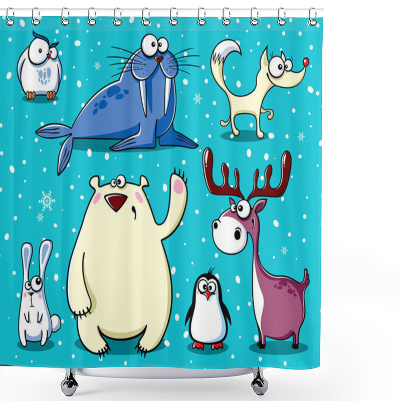 Personality  Set Of Isolated Funny Cartoon Polar Animals Shower Curtains