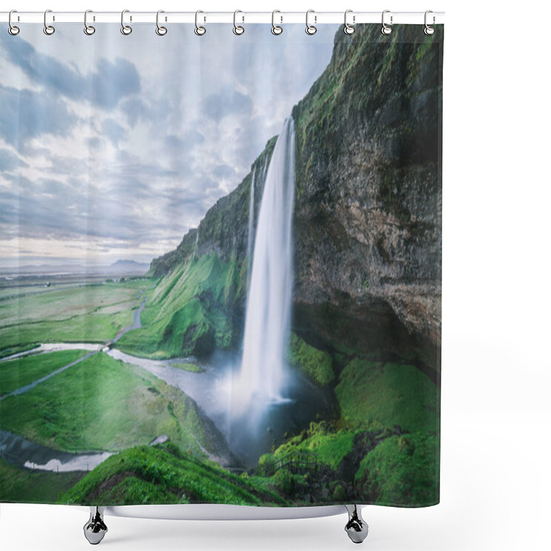 Personality  Seljalandsfoss Waterfall. Summer Landscape With Cascade And A River. Famous Tourist Attraction Of Iceland Shower Curtains