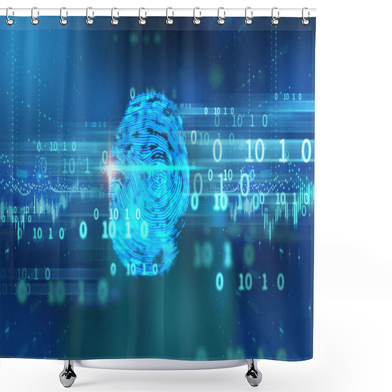 Personality  Fingerprint Scanning On Blue Technology  Illustration Shower Curtains