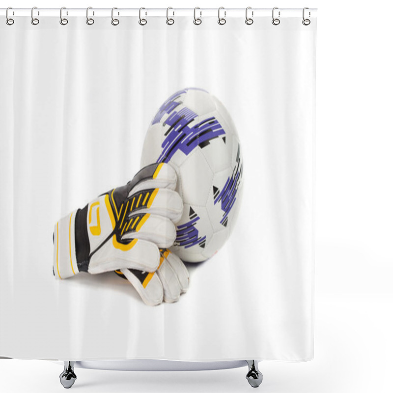 Personality  Soccer Goalkeeper Gloves And A Ball On White Shower Curtains