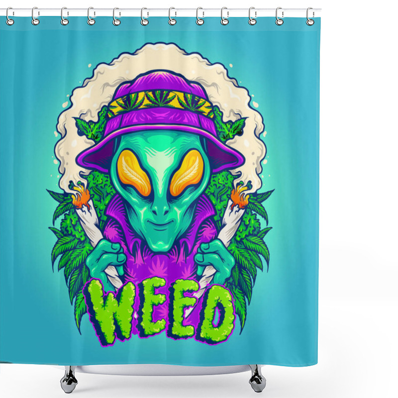 Personality  Alien Smoking Summer Cannabis Plants Vector Illustrations For Your Work Logo, Mascot Merchandise T-shirt, Stickers And Label Designs, Poster, Greeting Cards Advertising Business Company Or Brands. Shower Curtains