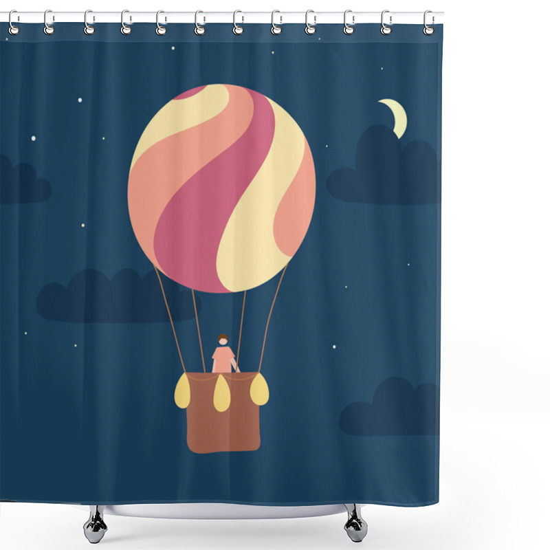 Personality  Vector Hot Air Balloon With Passenger At Night Shower Curtains