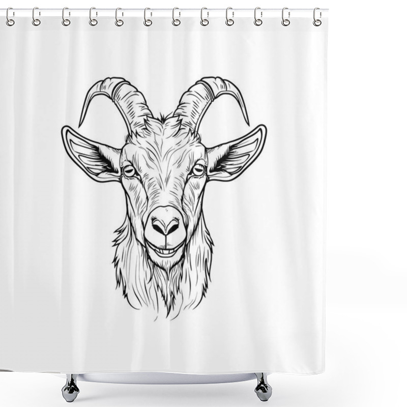 Personality  Front View Goat Head Illustration With Curved Horns. Vector Illustration Design. Shower Curtains