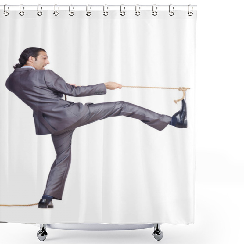 Personality  Businessman Pulling Rope On White Shower Curtains