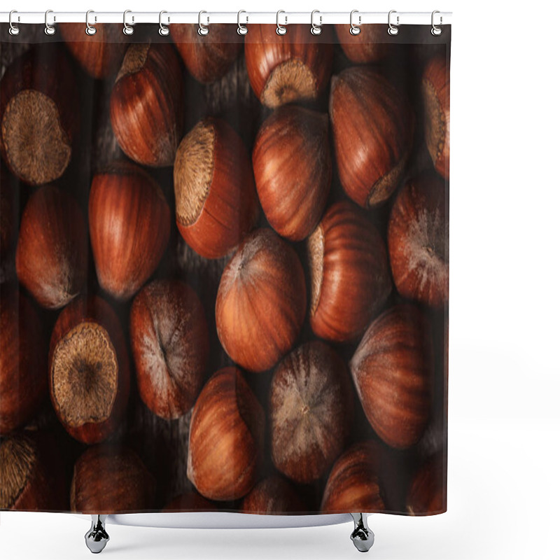 Personality  Full Frame Of Shelled Hazelnuts As Backdrop Shower Curtains