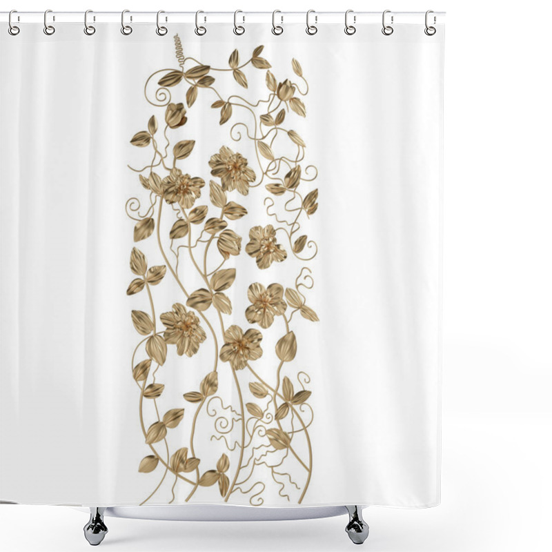 Personality  3d Set Of An Ancient Gold Ornament On A White Background Shower Curtains