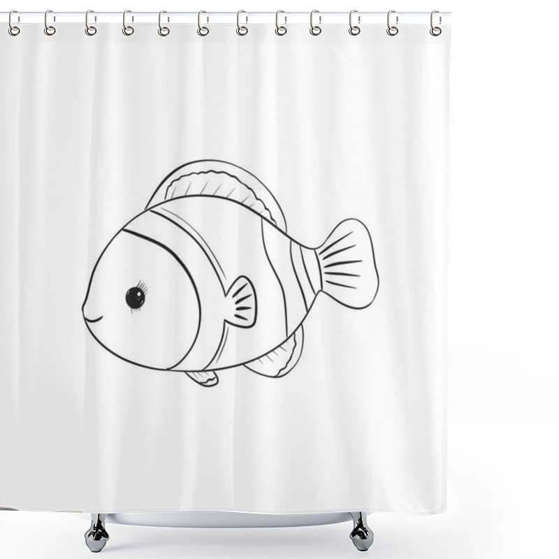 Personality  A Cheerful Cartoon Fish With A Rounded Body And Bright Eye Swims Joyfully. The Design Features Clean Lines And Minimal Detail, Perfect For Creative Projects Or Coloring. Shower Curtains