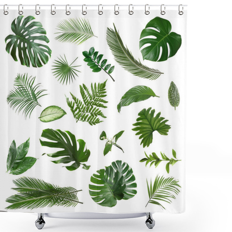 Personality  Set With Different Tropical Leaves On White Background Shower Curtains