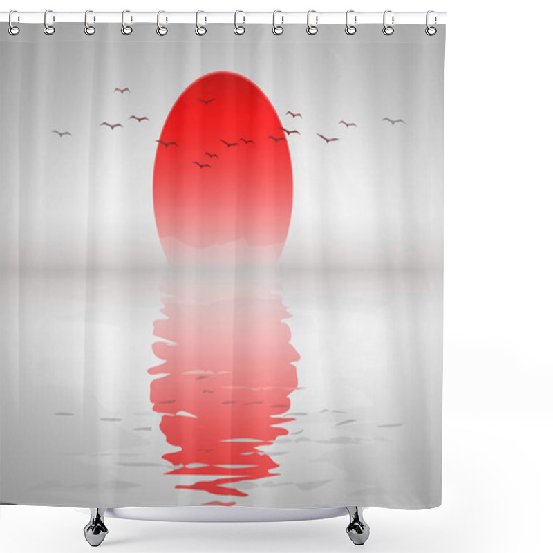 Personality  An Illustration Of A Beautiful Red Sunset With Birds Shower Curtains