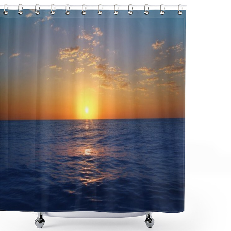 Personality  Sunrise Sunset In Ocean Blue Sea Glowing Sun Shower Curtains