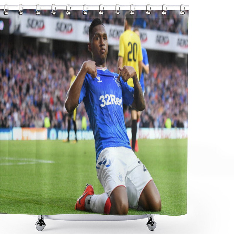 Personality  GLASGOW, SCOTLAND - JULY 18, 2019: Alfredo Morelos Of Rangers Celebrates After He Scored A Goal During The 2nd Leg Of The 2019/20 UEFA Europa League First Qualifying Round Game Between Rangers FC (Scotland) And St Joseph's FC (Gibraltar) At Ibrox Par Shower Curtains