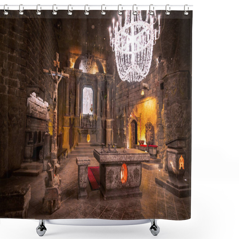 Personality  Wieliczka, Poland - Oct 24, 2019: St Kingas Chapel Altar At Wieliczka Salt Mine - Wieliczka, Poland Shower Curtains