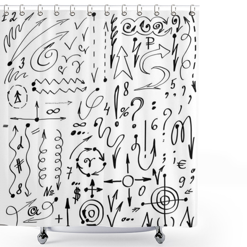 Personality  Simple Hand-drawn Arrows, Symbols And Numerals. Set Vector. Shower Curtains