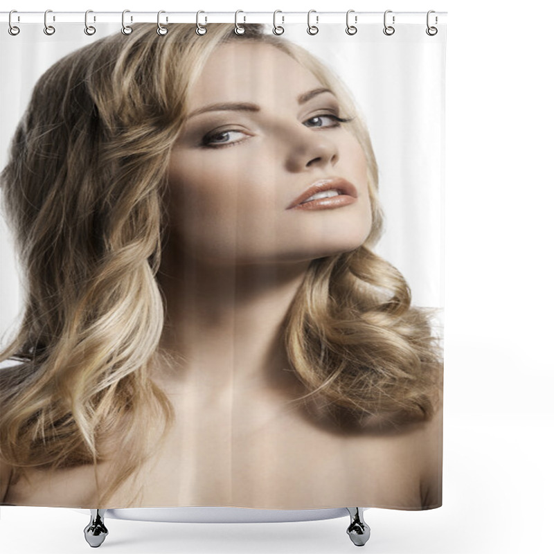 Personality  Blond Young Girl With Stylish Curled Hair Shower Curtains