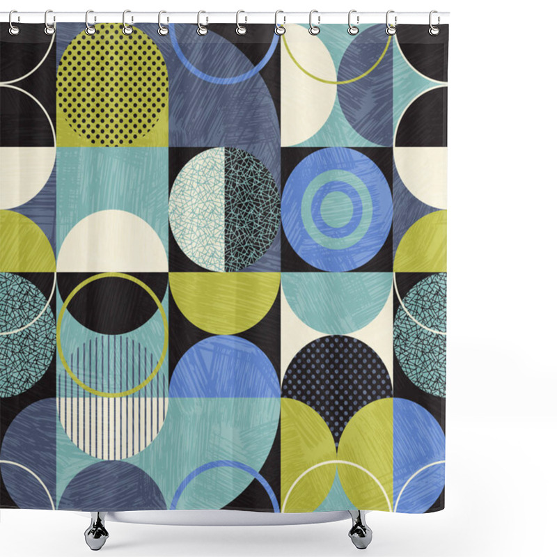 Personality  Seamless Abstract Geometric Modern Pattern. Retro Bauhaus Design Of Circles, Squares And Textures.  Shower Curtains