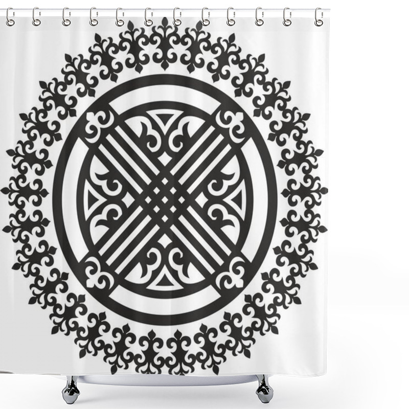 Personality  Vector Kazakh Folk Pattern Shanyrak. The Upper Hole For A Dvma On The Roof Of A Kazakh, Mongolian Or Kalmyk Yurt. House Of Nomads Shower Curtains