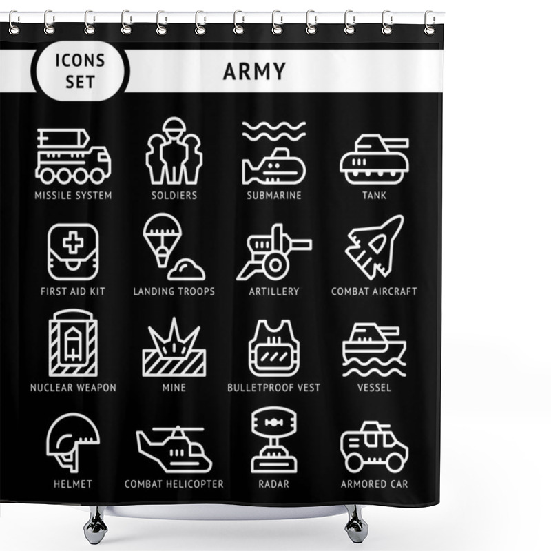 Personality  Set Line Icons Of Army Shower Curtains