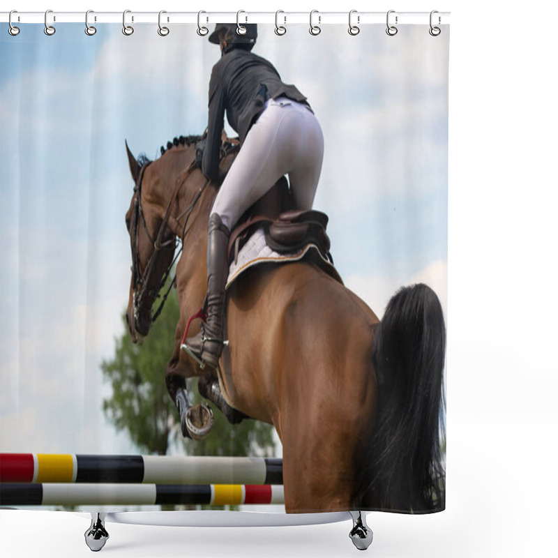 Personality  Horse Jumping, Equestrian Sports, Show Jumping Themed Photo. Shower Curtains