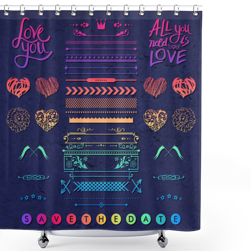 Personality  Set Of Frames, Hearts And Borders Design Elements Shower Curtains