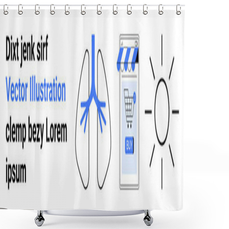 Personality  Text Snippet, Lung Diagram, Shopping Cart On Smartphone Screen, Sun Icon. Ideal For Healthcare, E-commerce, Digital Marketing, Education, Respiratory Health, Online Retail, Wellness. Landing Page Shower Curtains