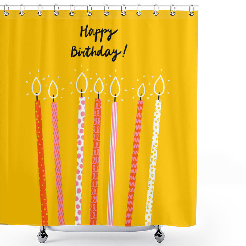 Personality  Birthday Illustration, Greeting Card With Cute Cartoon Candles, Happy Birthday Lettering Shower Curtains