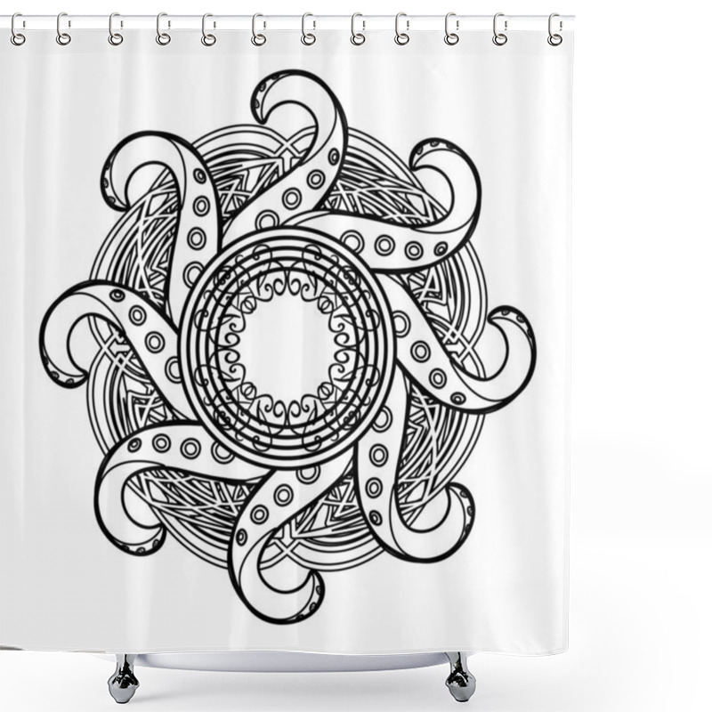 Personality  Abstract Black And White Gothic Mandala With Celtic Tracery And Octopus Tentacles Shower Curtains