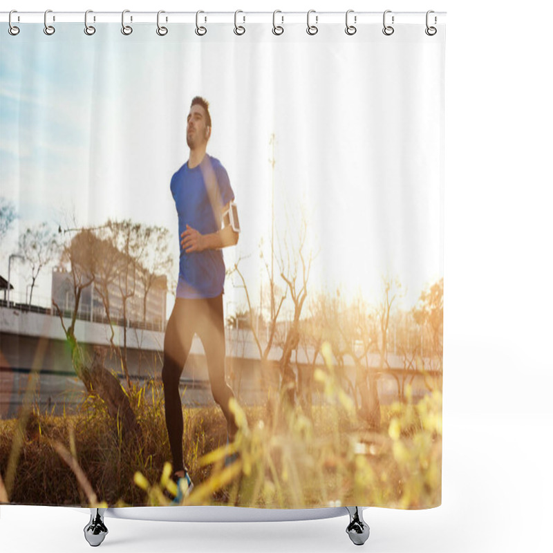 Personality  Handsome Male Athlete Running In The Park At Sunset (little Moti Shower Curtains