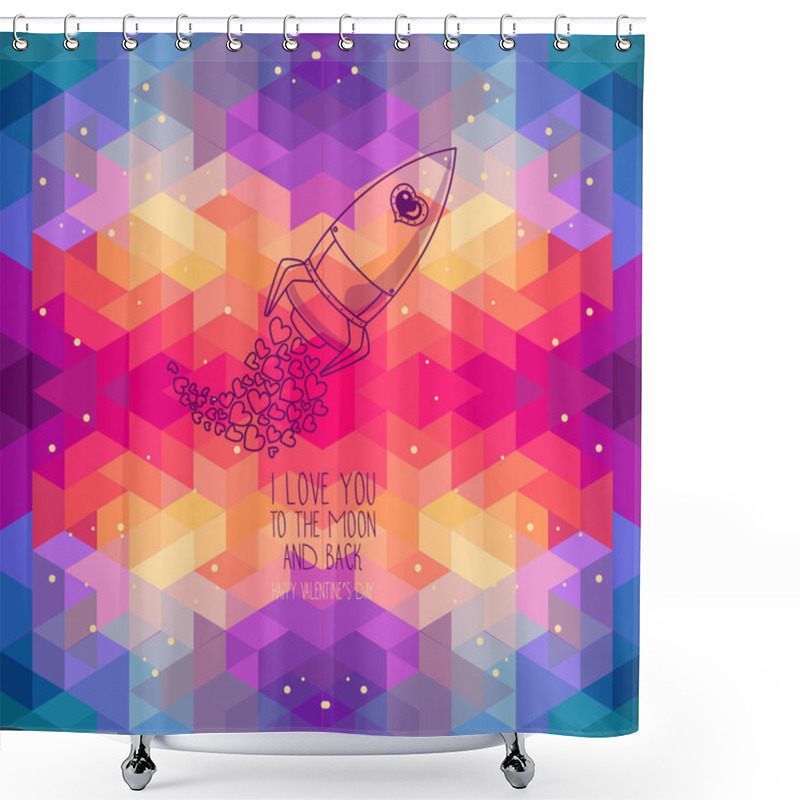 Personality  Cute Hand Drawn Rocket With Hearts,  Lovely Card For Valentine's Day Shower Curtains