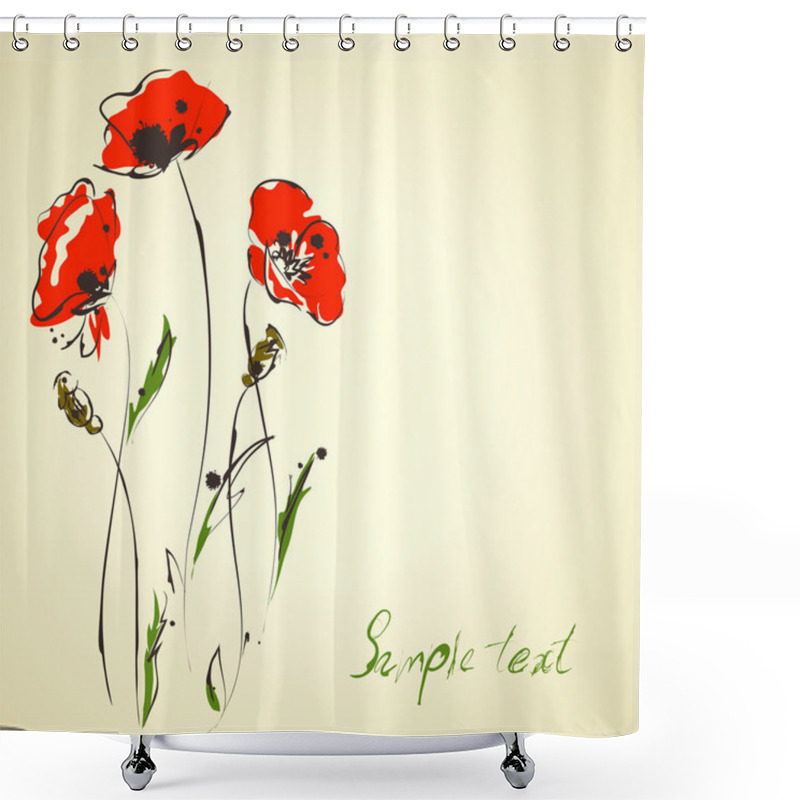 Personality  Grunge Elegance Artistic Illustration Of Red Poppies Shower Curtains