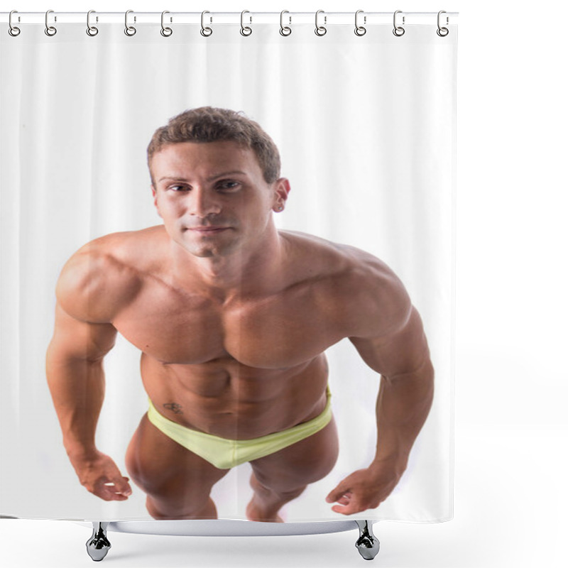 Personality  Handsome Shirtless Bodybuilder Shot From Above Shower Curtains