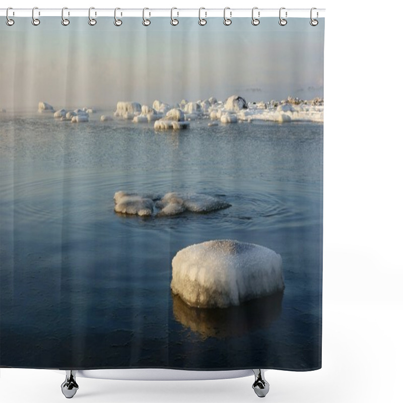 Personality  Winter Scene With Snow Covered Rocks By The Baltic Sea In Helsinki, Finland  Shower Curtains