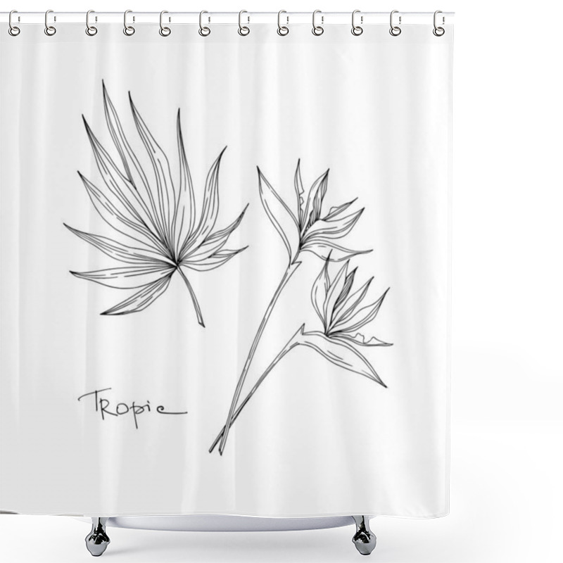 Personality  Vector Tropical Floral Botanical Flowers. Black And White Engraved Ink Art. Isolated Flower Illustration Element. Shower Curtains