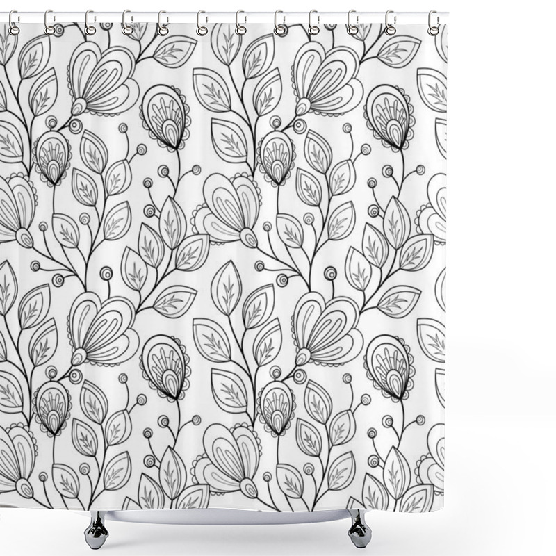 Personality  Seamless Abstract Monochrome Floral Pattern Shower Curtains