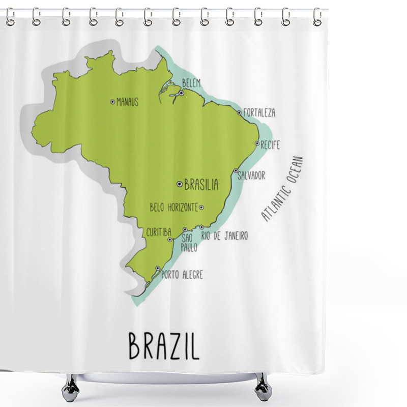 Personality  Vector Hand Drawn Map Of Brazil With Main Cities. Shower Curtains