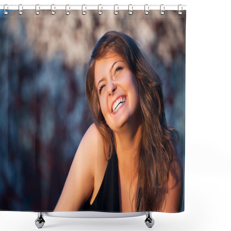 Personality  Beautiful Romantic Brunette Close-up Portrait Shower Curtains