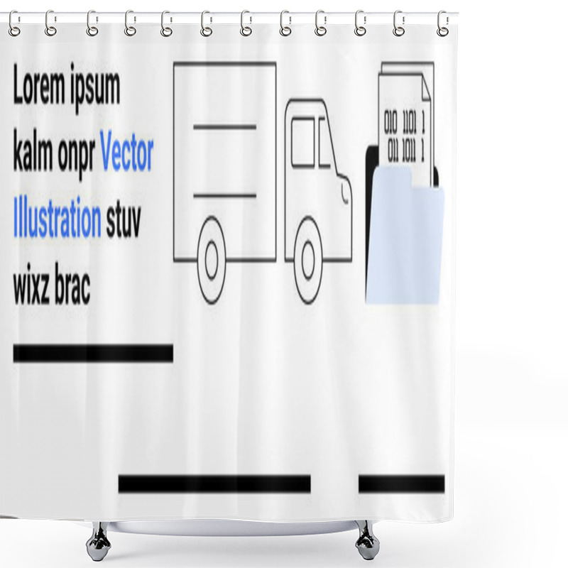 Personality  Truck Icon Alongside File Folder Containing Binary Code Document. Ideal For Logistics, Technology, Data Storage, Transportation, Programming, Document Management, Cloud Storage. Landing Page Shower Curtains